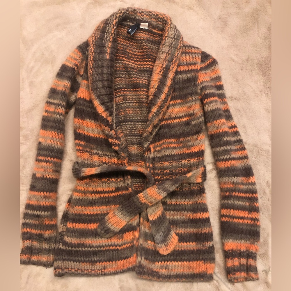 H&M Cardigan Women’s Size S Open Front w/ Waist Tie Belt Multicolored